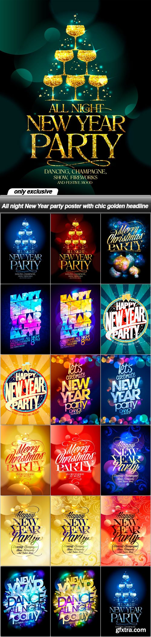 All night New Year party poster with chic golden headline - 18 EPS
