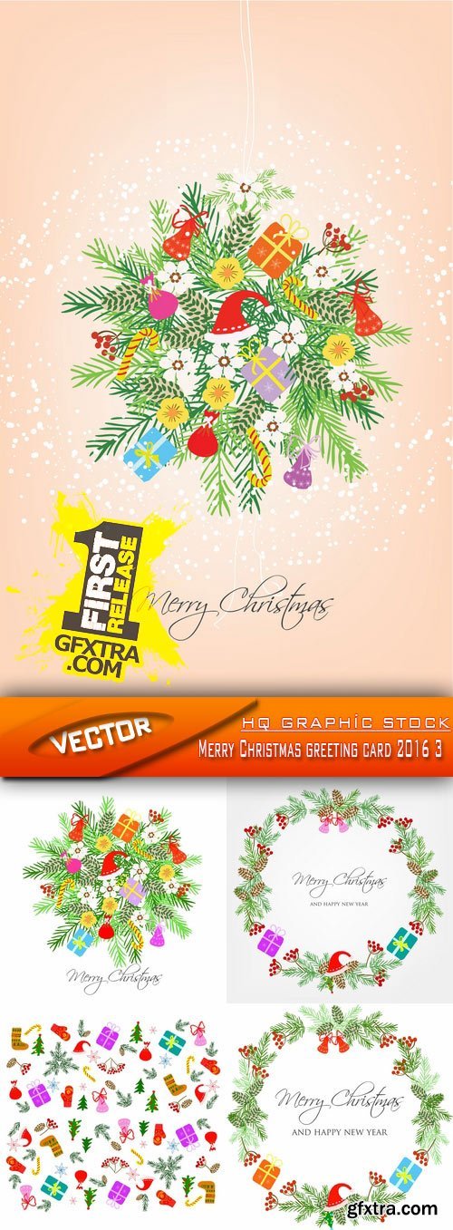 Stock Vector - Merry Christmas greeting card 2016 3