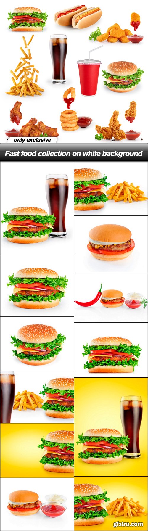 Fast food collection on white background - 13 UHQ JPEG