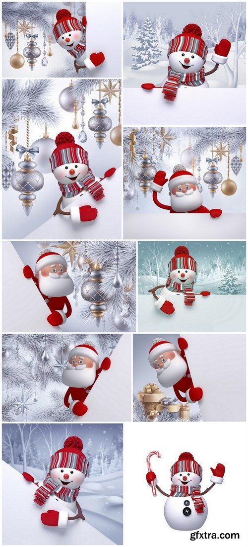 3D Snowman and Santa Claus - 10 UHQ JPEG Stock Images