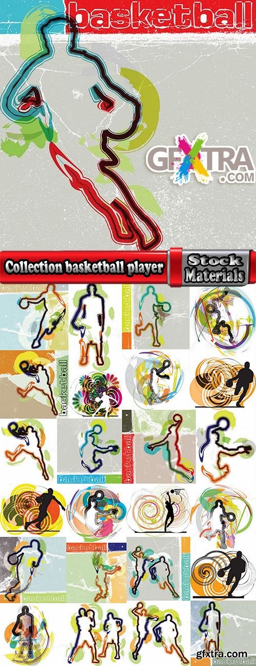 Collection basketball player basket ball sports field 25 EPS
