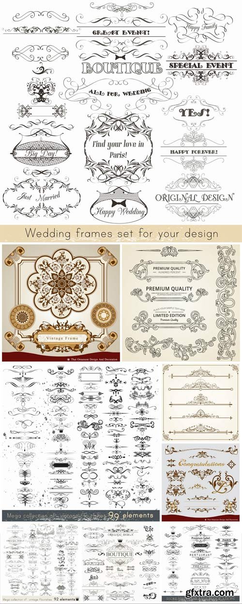 Set of elegant vintage decorations elements beautiful flourishes calligraphic