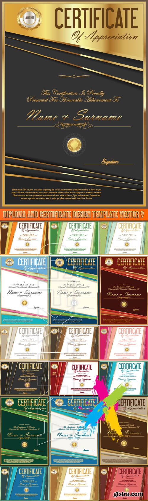 Diploma and certificate design template vector 9