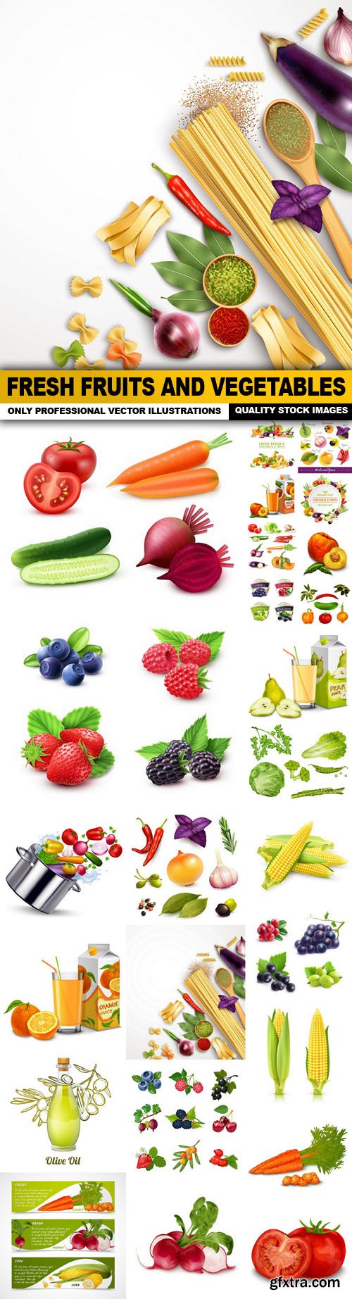 Fresh Fruits And Vegetables - 25 Vector