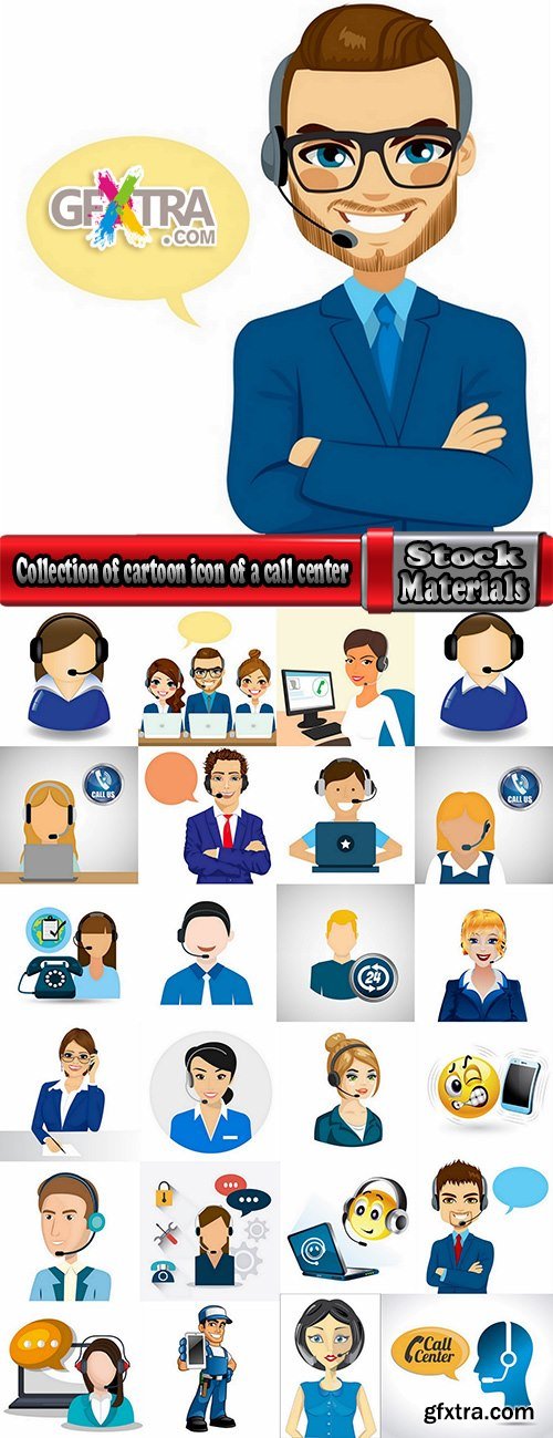 Collection of cartoon icon of a call center operator dispatcher 25 EPS