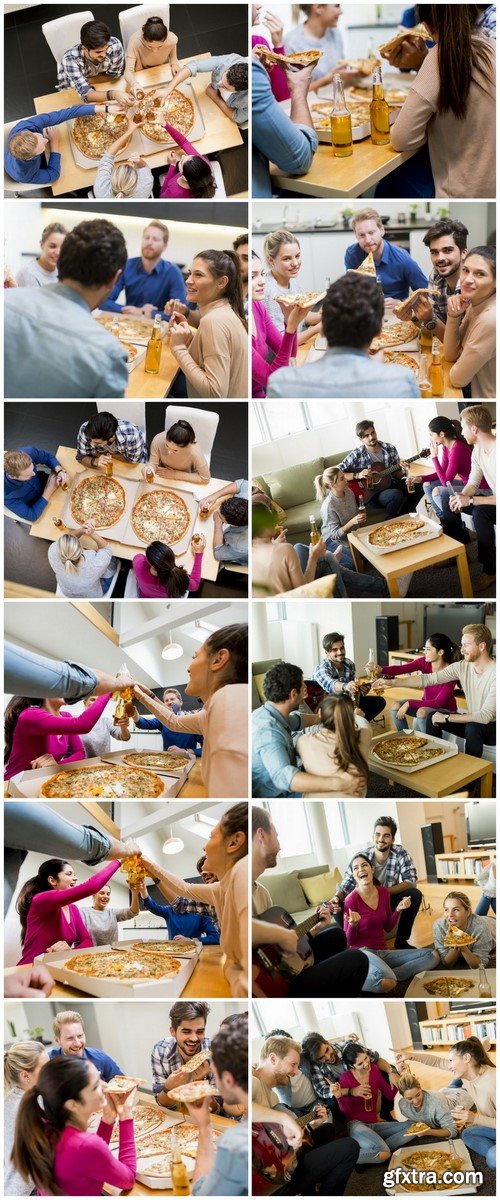Friends Eating Pizza - 12 UHQ JPEG Stock Images