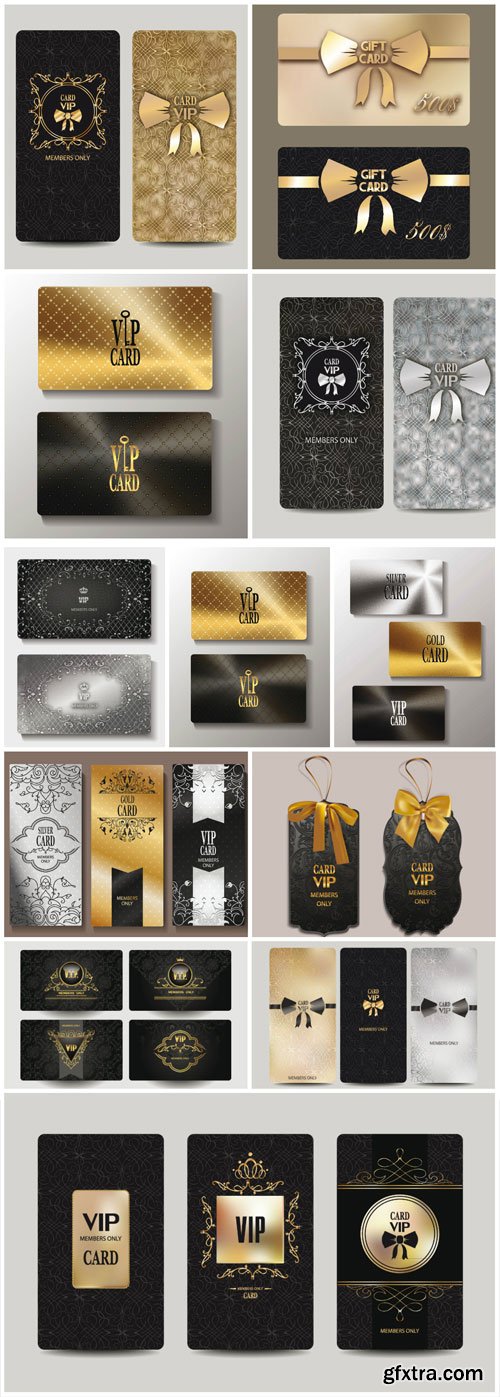 Set of vector vintage ornate VIP gold cards