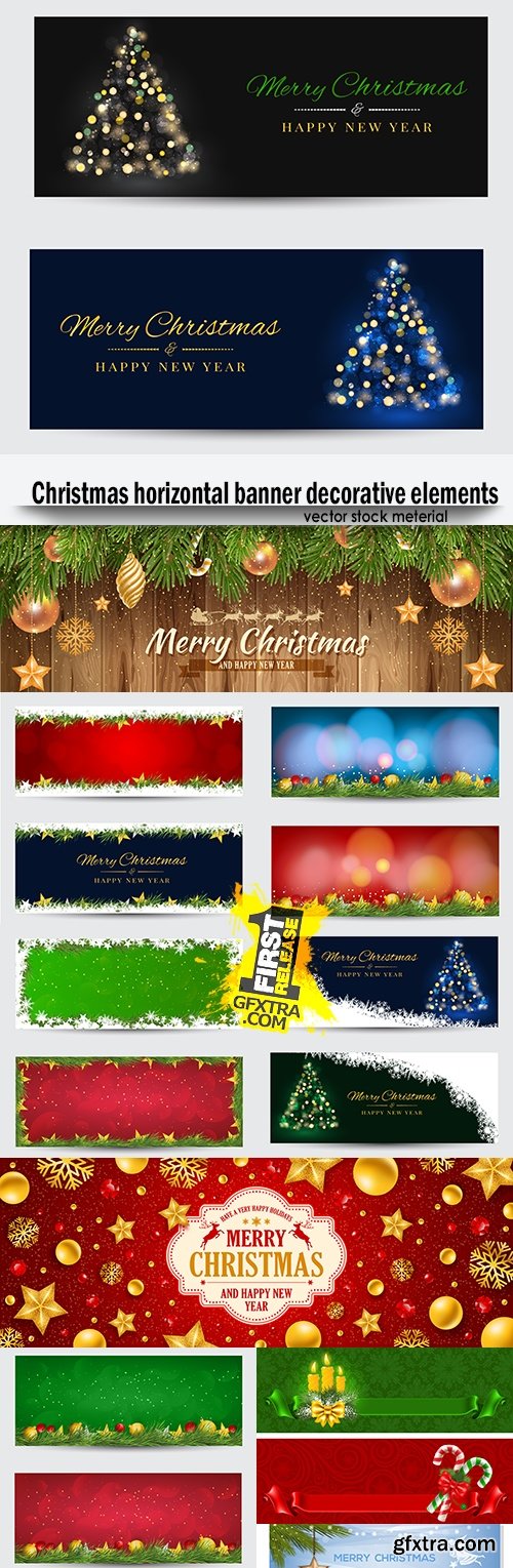 Christmas horizontal banner decorative elements