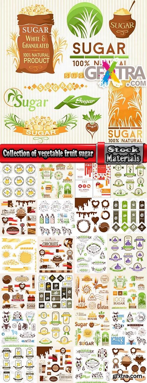 Collection of vegetable fruit sugar chocolate wheat logo sticker frame border card 25 EPS