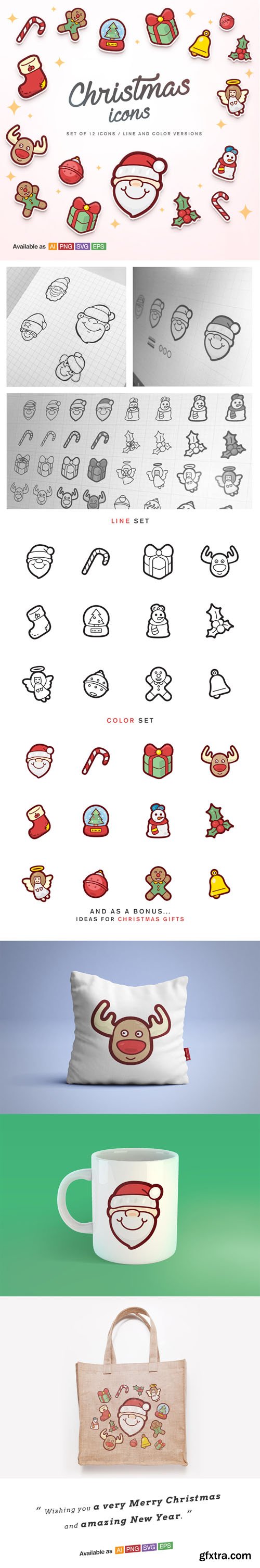 Cute Christmas Icons (AI/EPS/SVG/PNG)