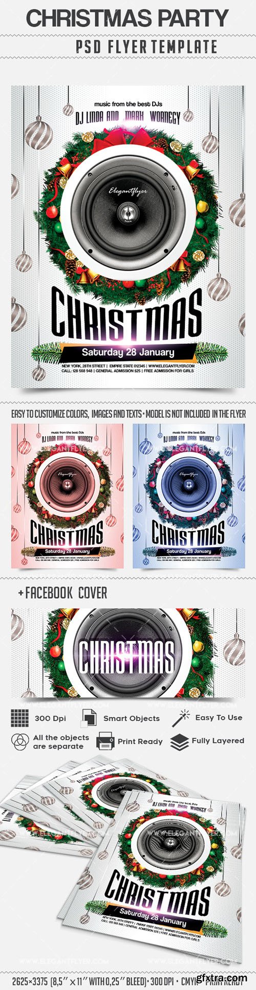 Christmas Party PSD Flyer Template + Facebook Cover