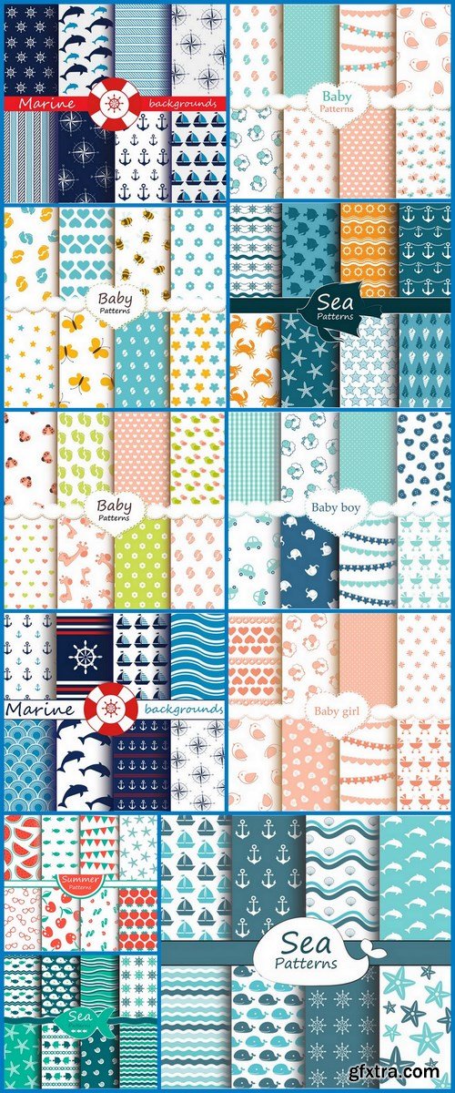 Baby Patterns Set - 11 EPS Vector Stock