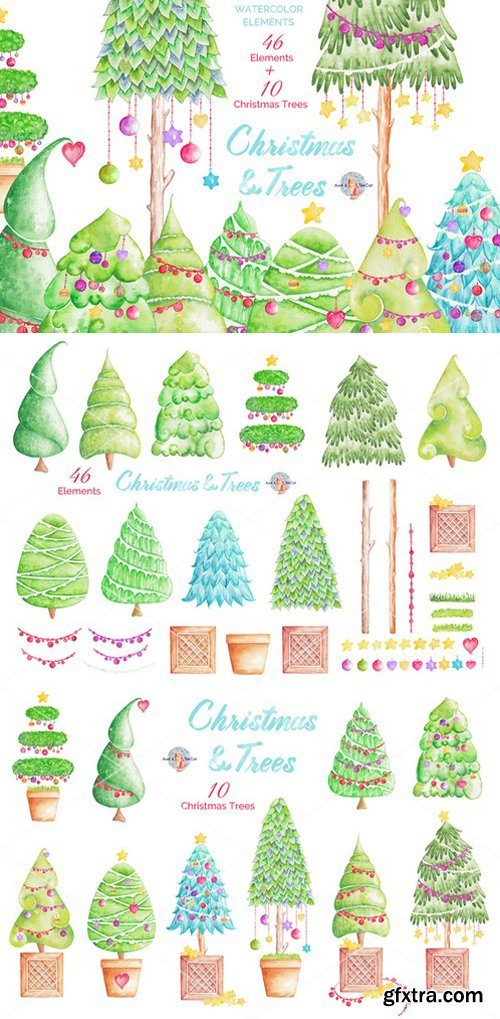 CM - Christmas & Trees Watercolor Clipart 480349