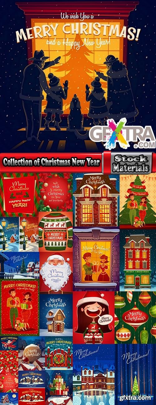 Collection of Christmas New Year holiday couple santa claus flyer gift card 25 EPS