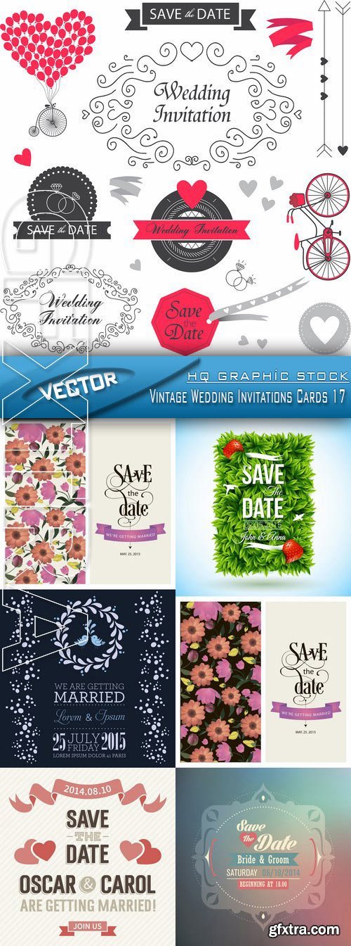 Stock Vector - Vintage Wedding Invitations Cards 17