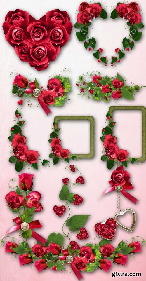 Arrangement of roses on a transparent background