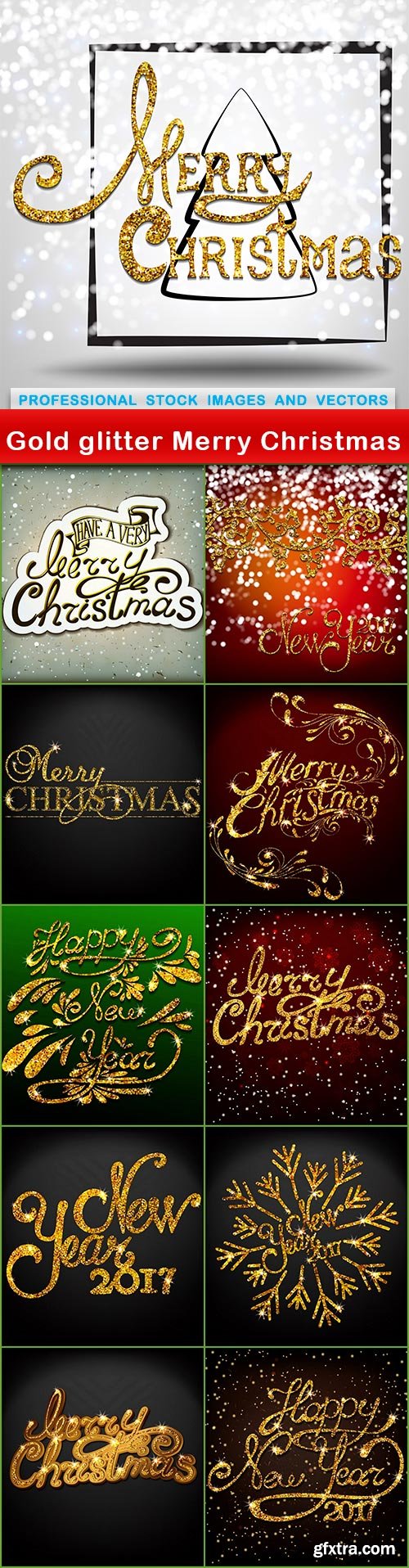Gold glitter Merry Christmas - 11 EPS