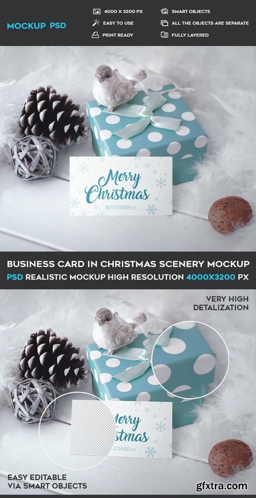 Business Card in Christmas Scenery PSD Mockup