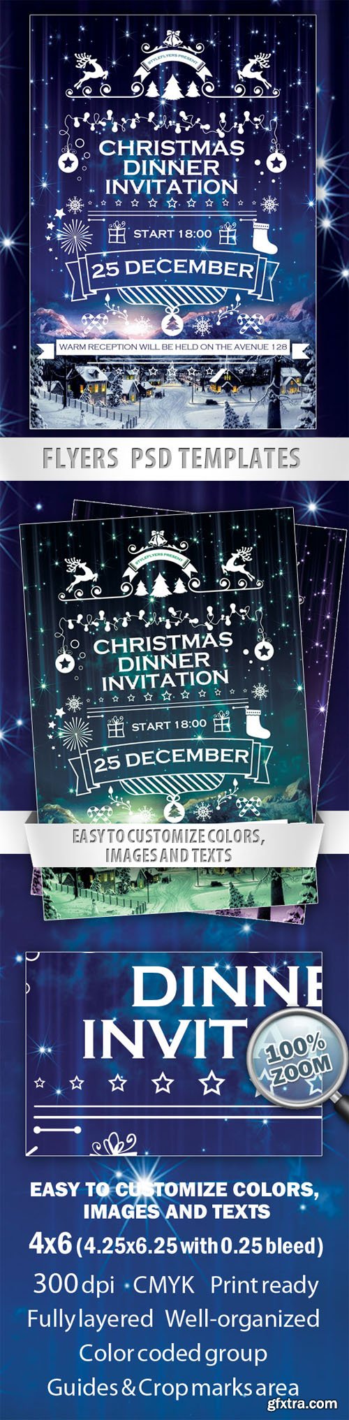 Christmas Dinner Invitation Flyer PSD Templates