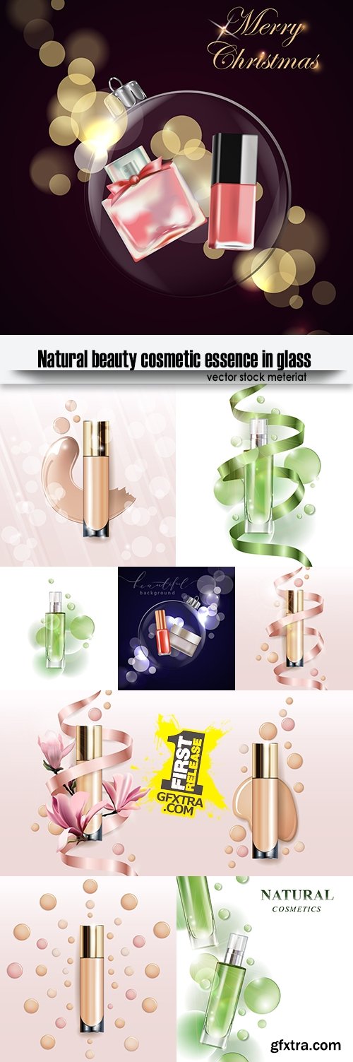 Natural beauty cosmetic essence in glass