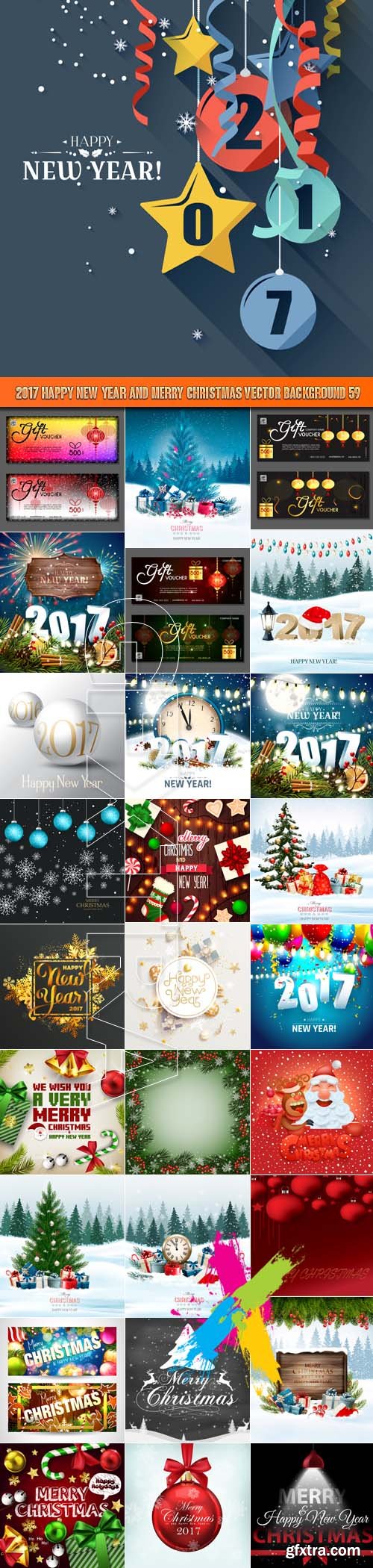 2017 Happy New Year and Merry Christmas vector background 59