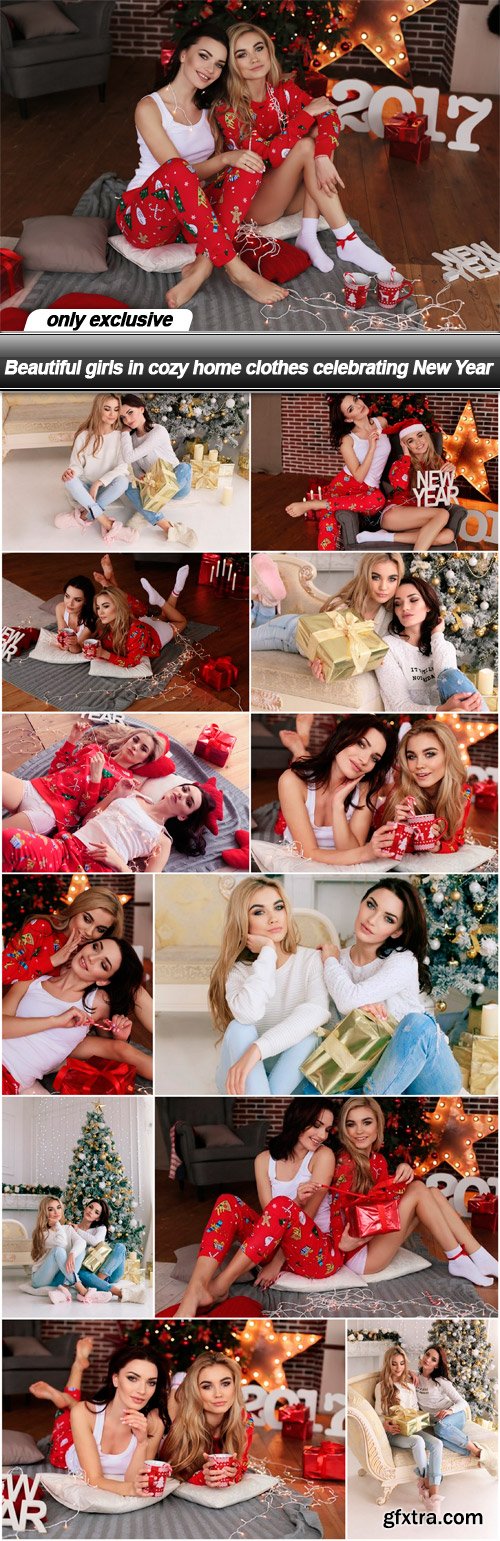 Beautiful girls in cozy home clothes celebrating New Year - 13 UHQ JPEG