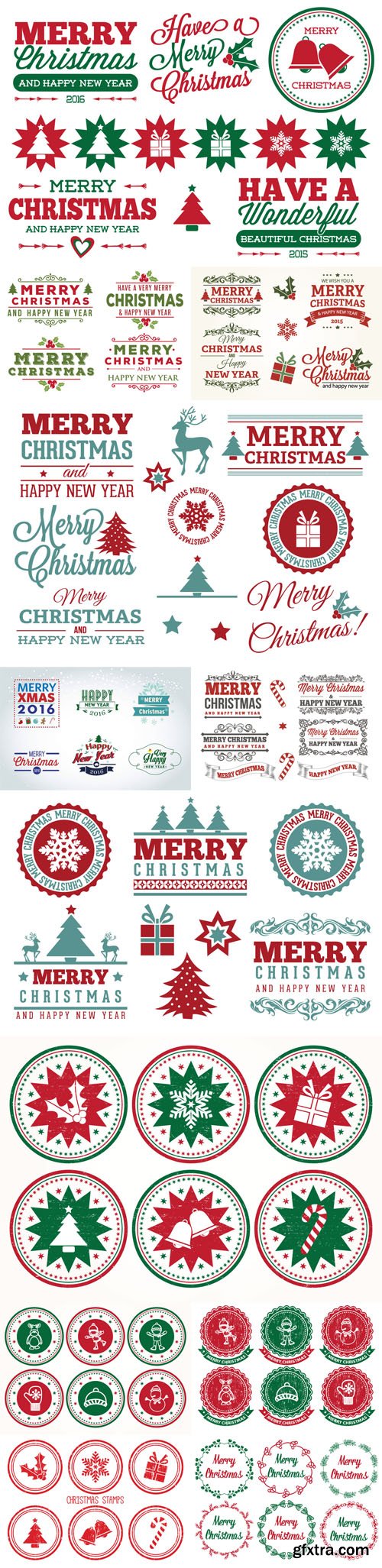 Cute Christmas and New Year Labels & Stamps Vector Collection [AI/EPS]