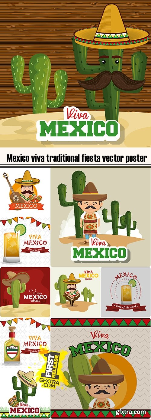 Mexico viva traditional fiesta vector poster