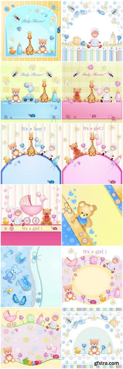 Baby Shower Card - 12 EPS Vector Stock