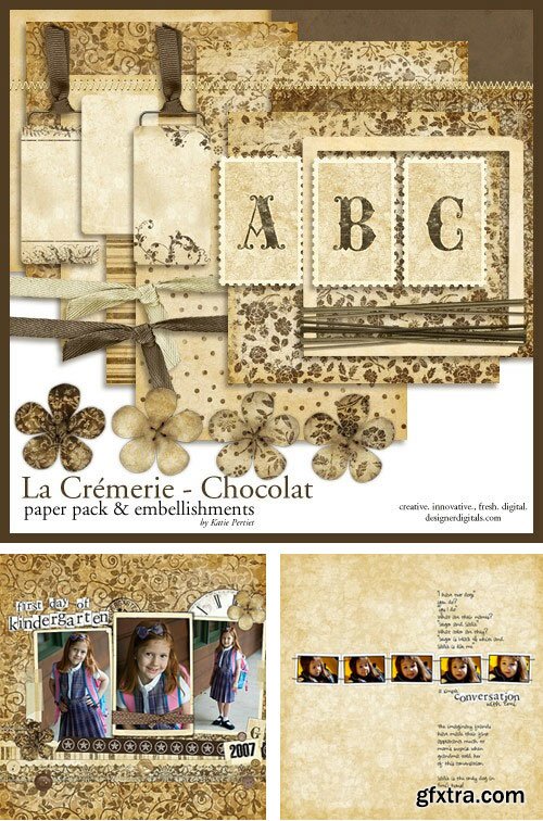 Katie Pertiet - La Cremerie Chocolat Kit, Paper Pack & Embellishments