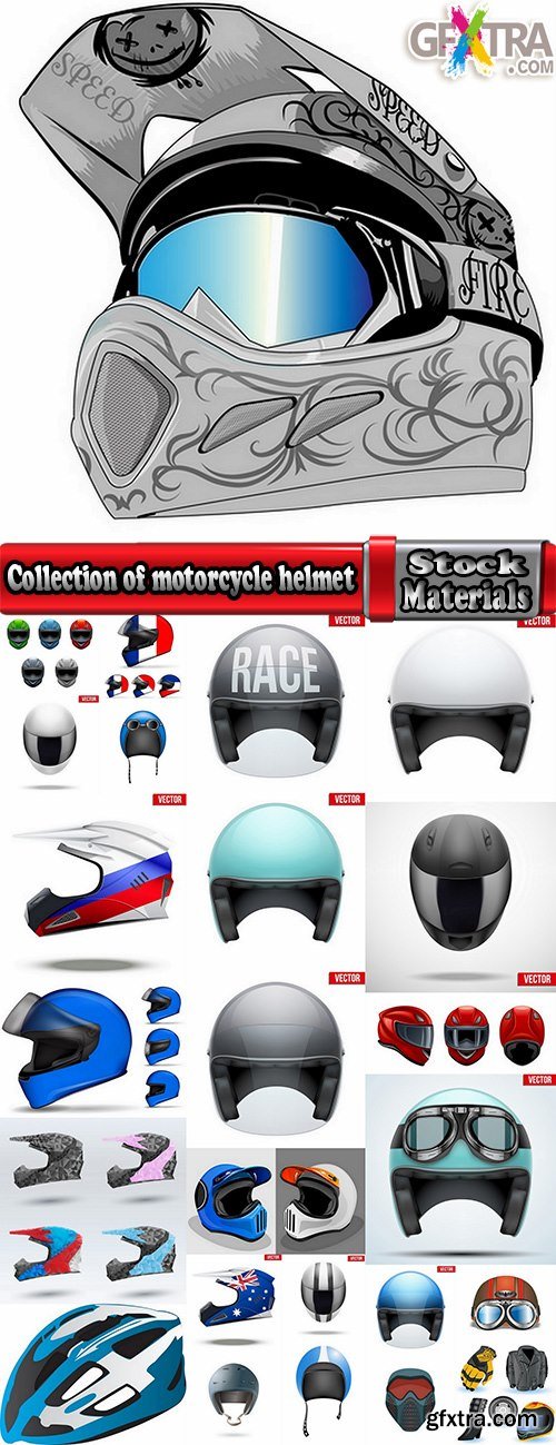Collection of motorcycle helmet head protection equipment vector image 25 EPS