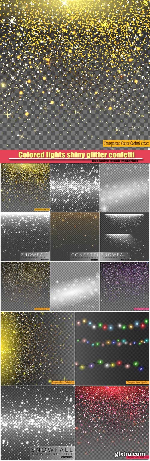 Colorful lights shiny glitter confetti, shining falling snow