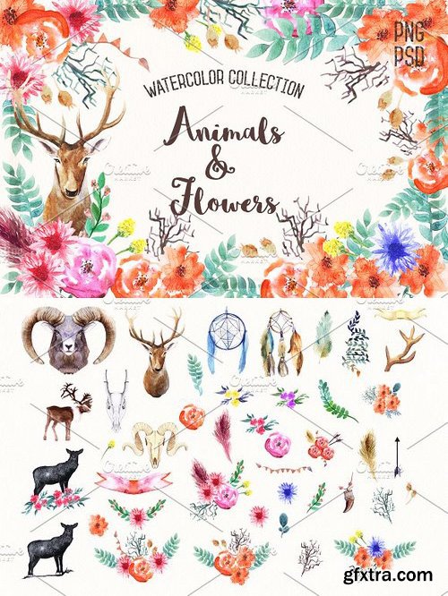 CM 228928 - Watercolor Animals & Flowers