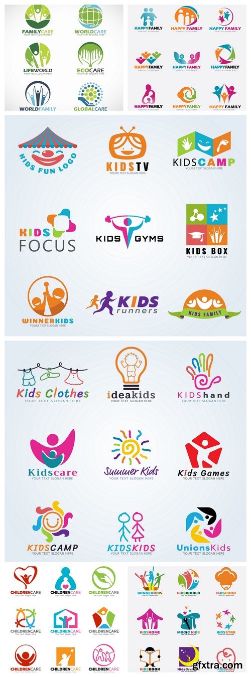 Kids child sport and fun logo vector set design 6X EPS