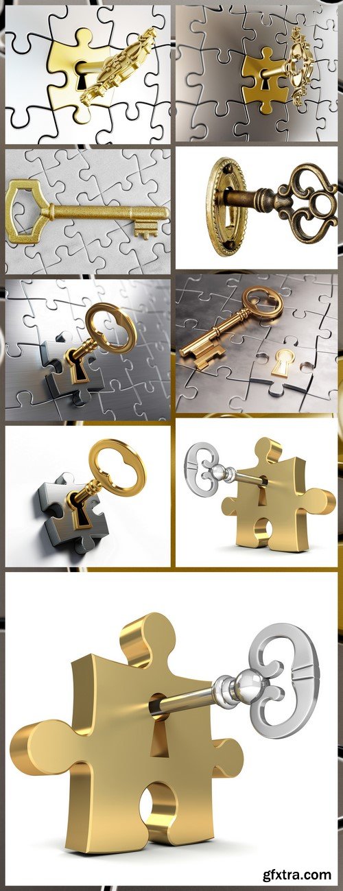 Golden key on puzzle part 9X JPEG
