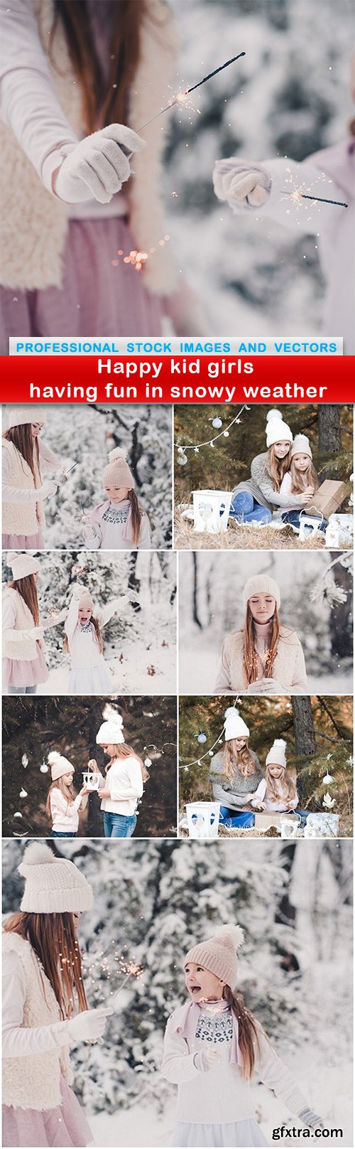 Happy kid girls having fun in snowy weather - 8 UHQ JPEG