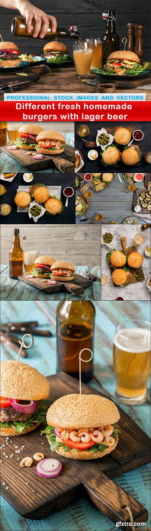 Different fresh homemade burgers with lager beer - 8 UHQ JPEG