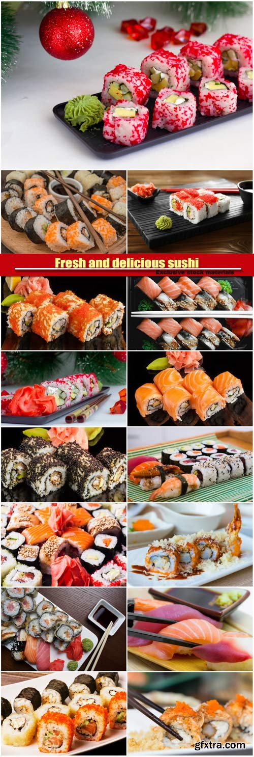 Fresh and delicious sushi, a variety of rolls, oriental cuisine