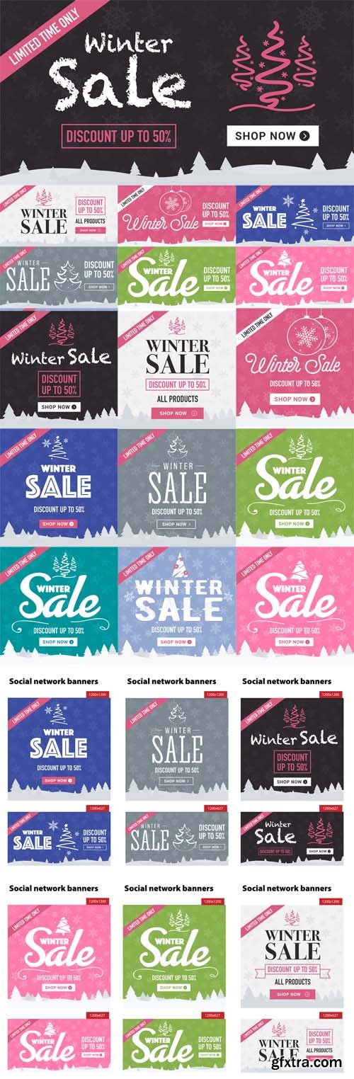 Vector Set - Winter Sale Social Network Banners