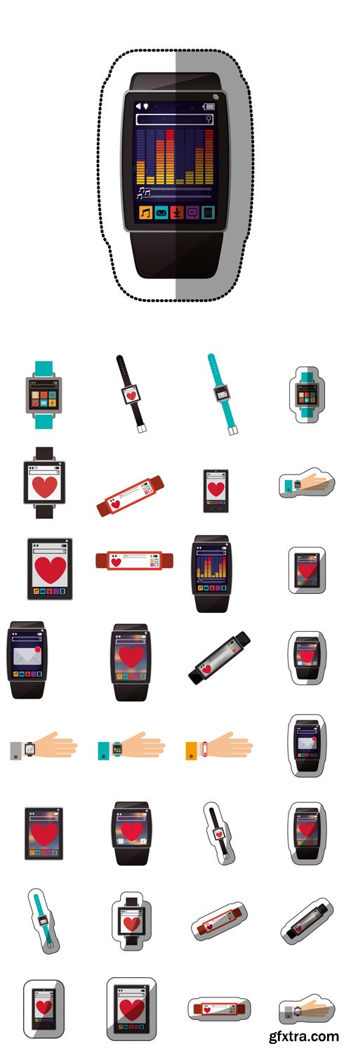 Vector Set - Smart watch icon. App media wearable technology and gadget theme