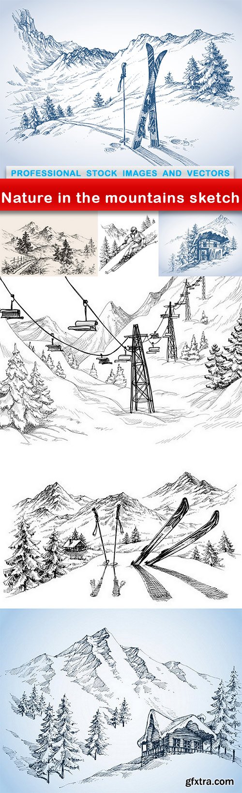 Nature in the mountains sketch - 7 EPS