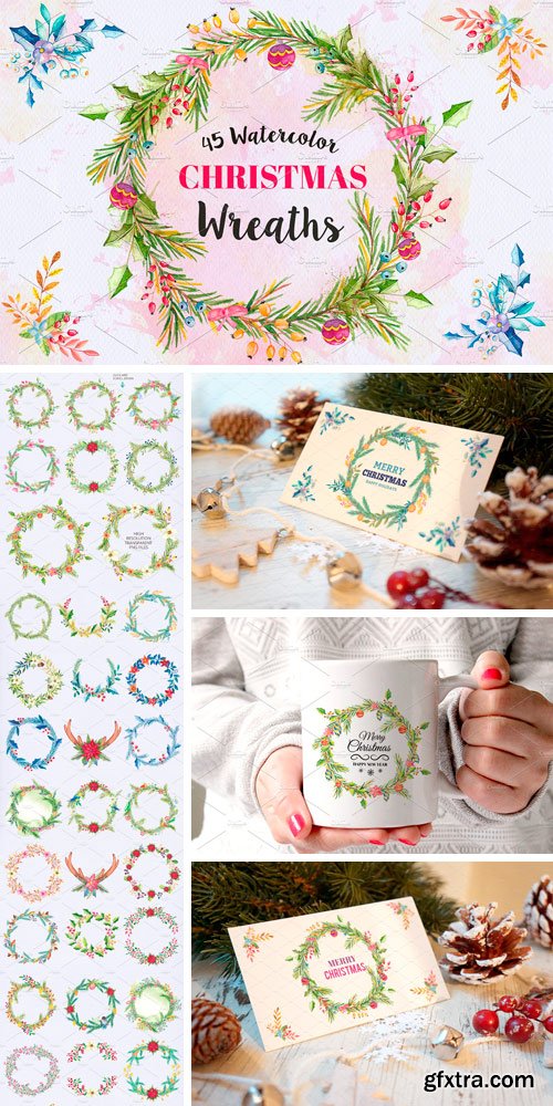 CM 1127263 - Watercolor Christmas Wreaths Bundle