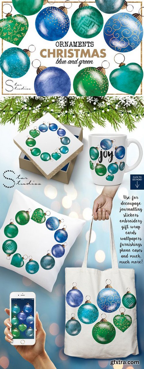 CM - BLUE & GREEN Christmas Ornaments 1110707