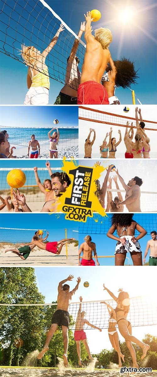 Stock Image playing beach volley near the sea