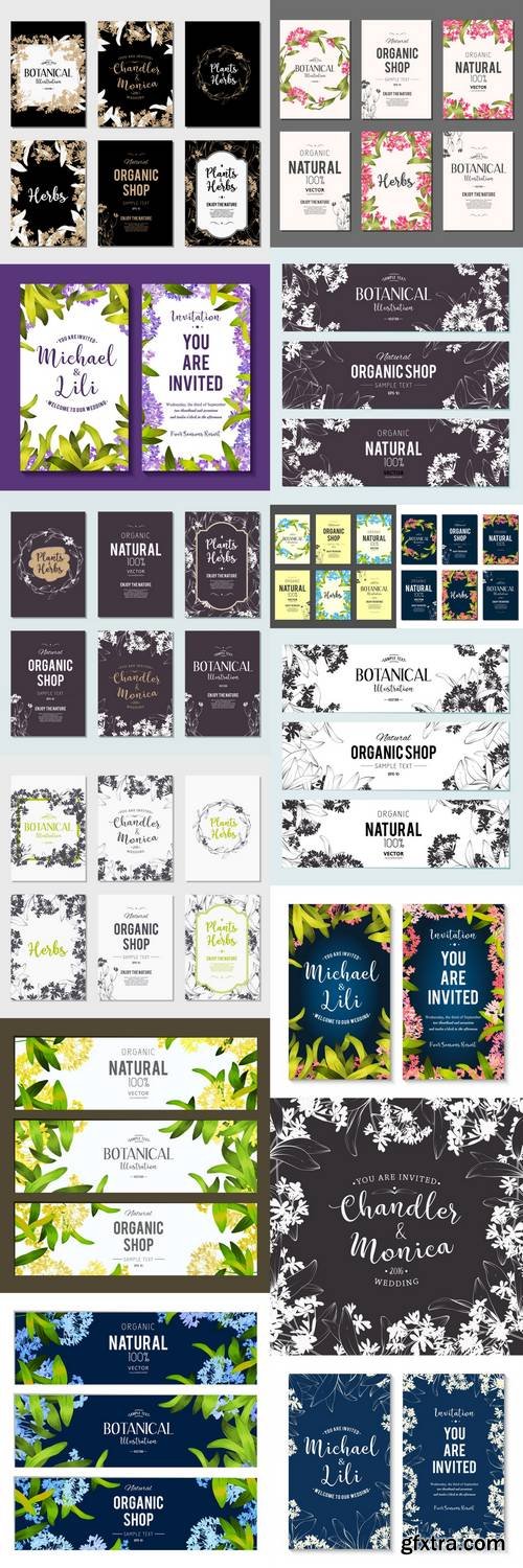 Plants and Herbs Banners Set - Floral Background