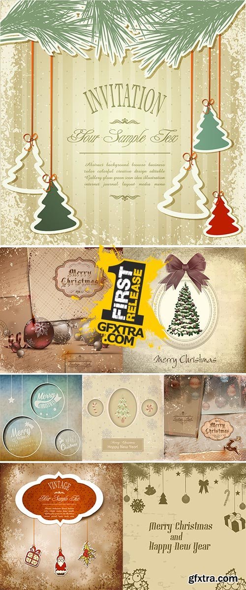 Stock Vintage, grungy New Year, Christmas background vector