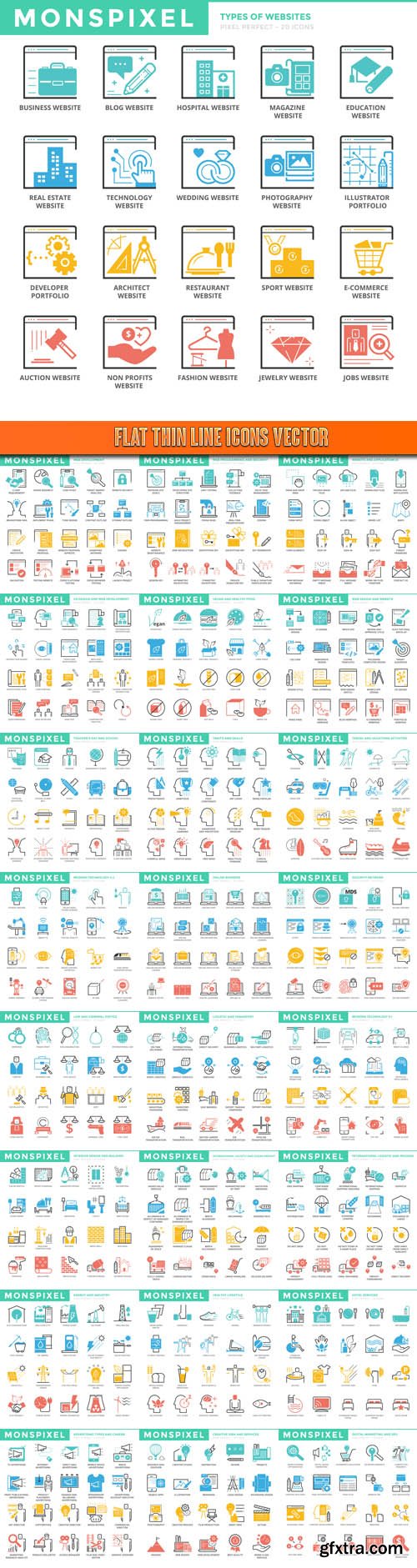 Flat thin line Icons vector