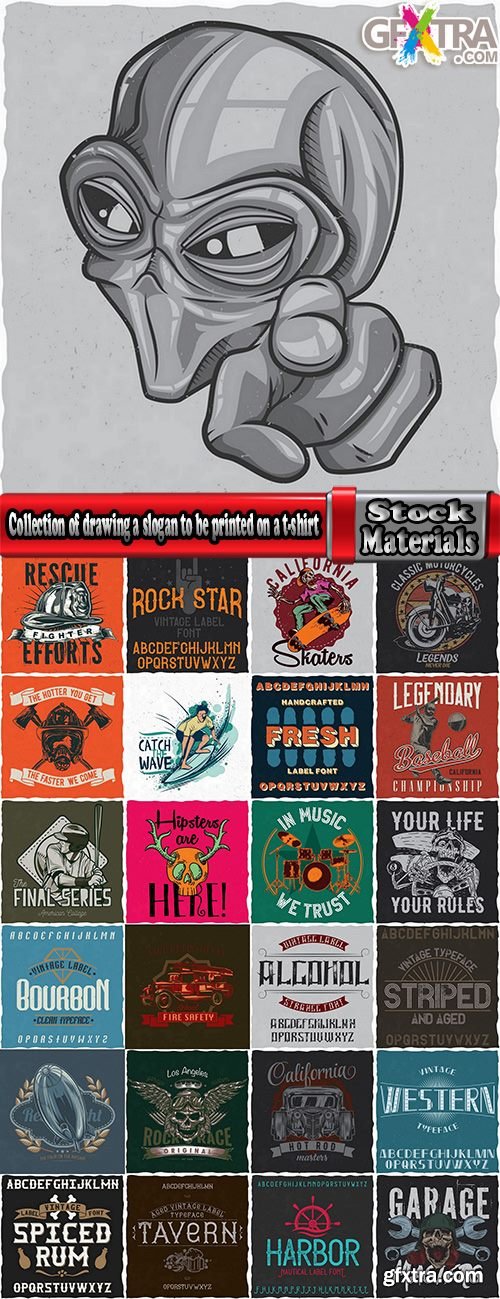 Collection of drawing a slogan to be printed on a t-shirt things retro style 25 EPS