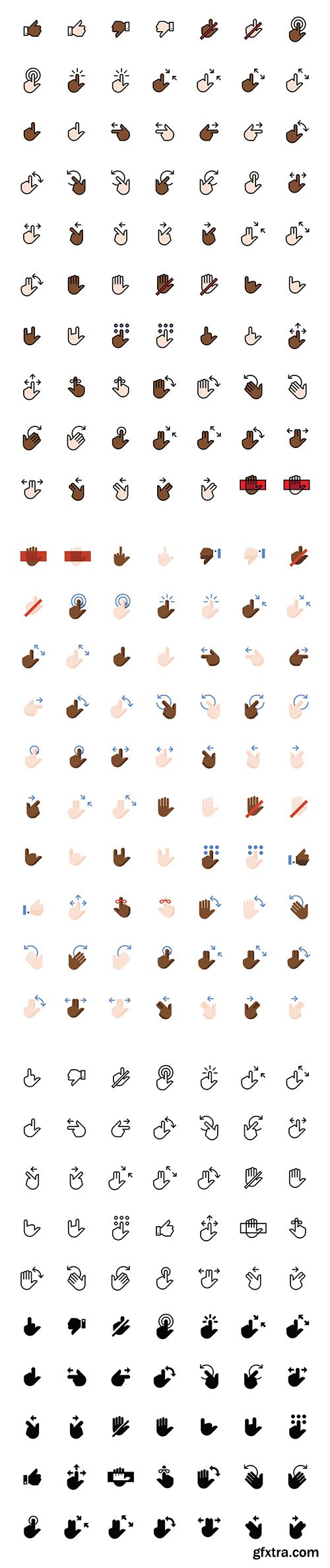210 Hand Gesture Icons - 210 flat, glyph, line & filled-line style icons