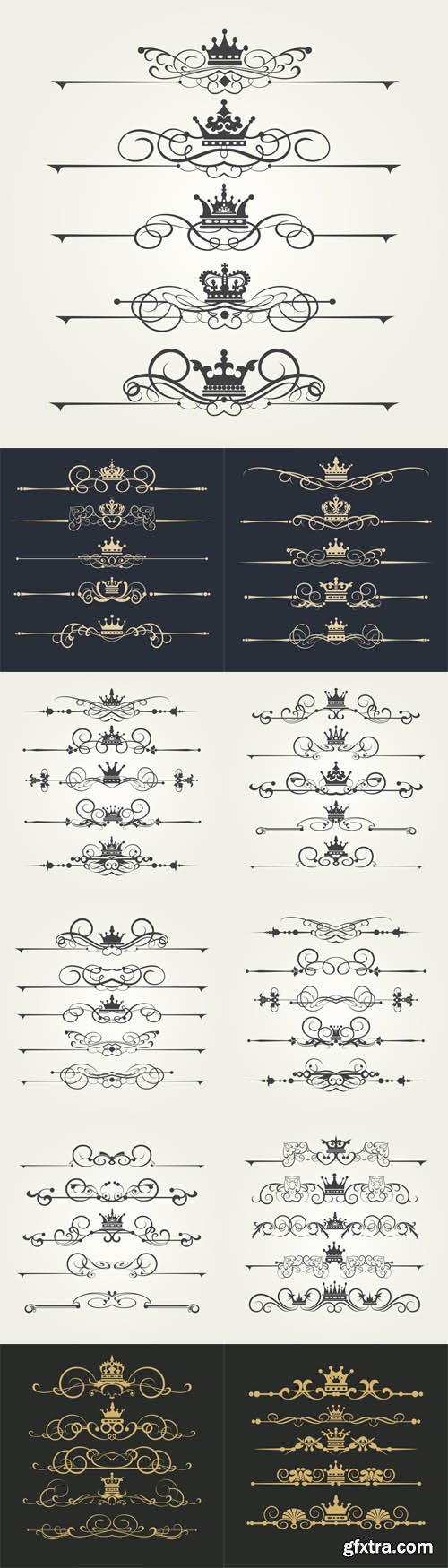 Vector Set - Victorian Scrolls and Crown. Decorative Elements
